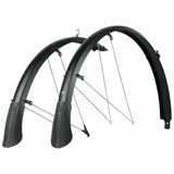 SKS Bluemels matte black 28-inch mudguard set with adjustable ASR joint for road or mountain bikes, designed for protection and durability.