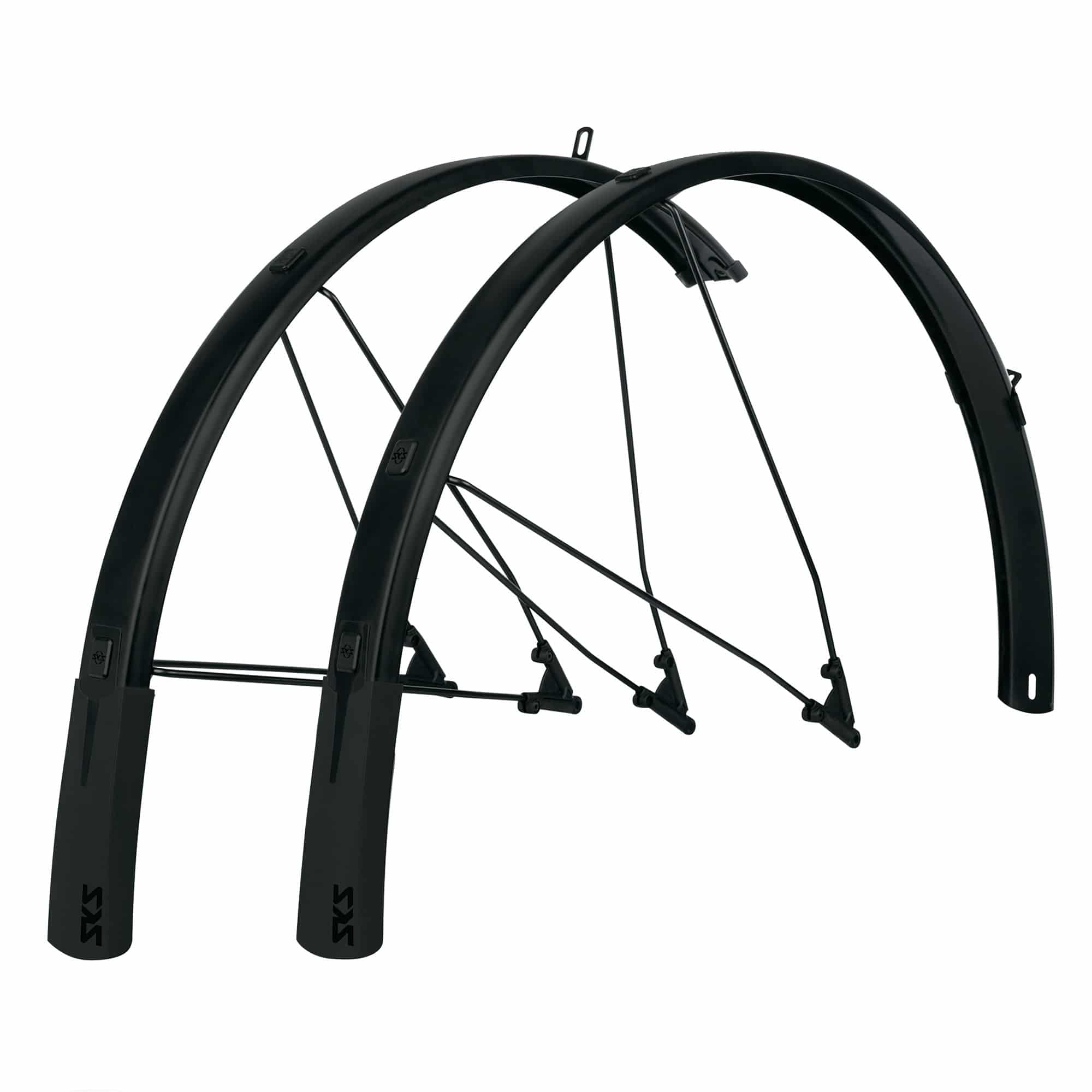SKS Bluemels 28-inch road bike mudguard set with ESC safety system, black plastic bike accessories with mounting hardware