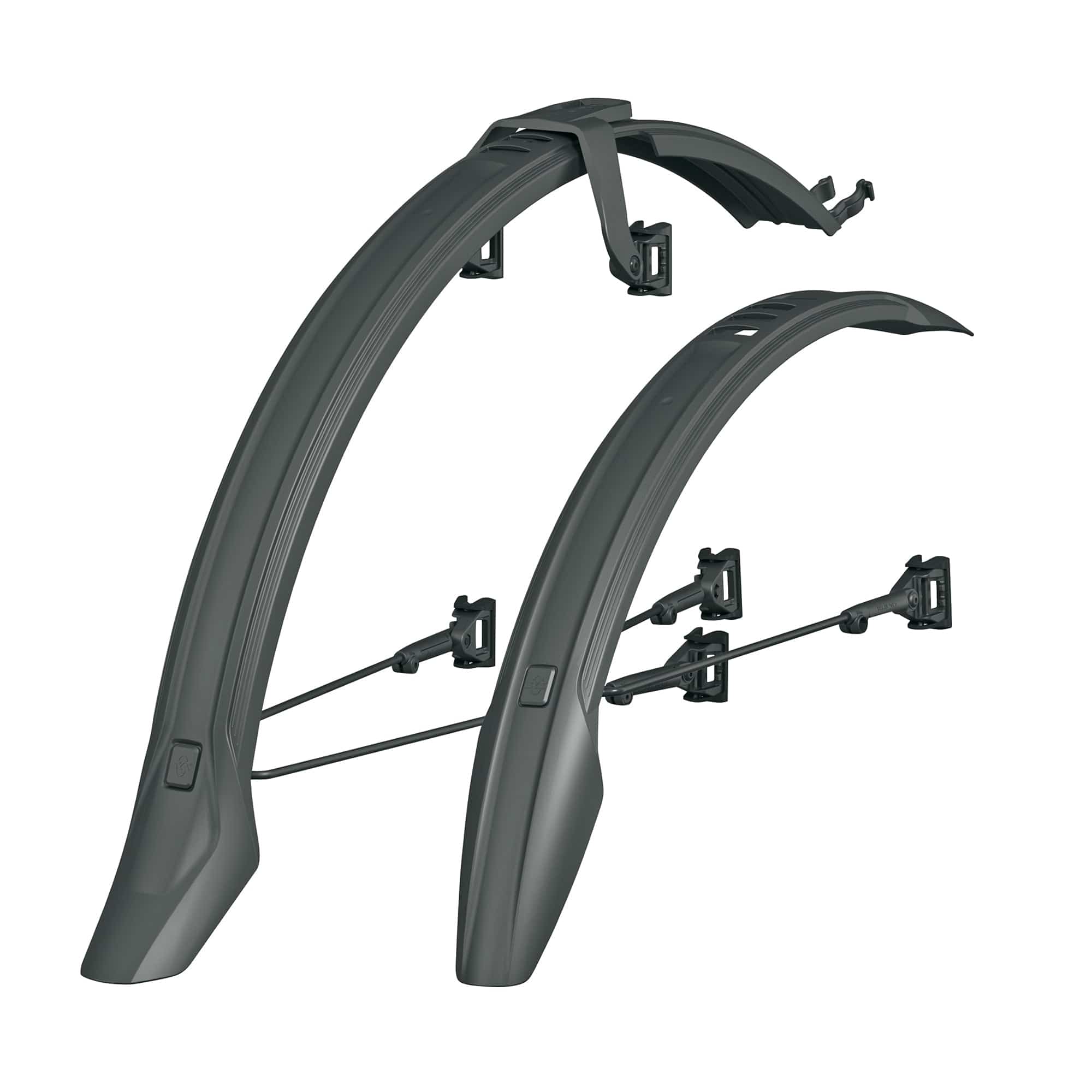 SKS Veloflexx mudguard set for disc brake bikes, durable plastic with quick tool-free installation, mounted on a road bike.