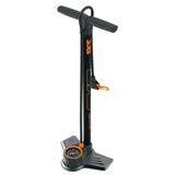 SKS Air-X-Plorer 10.0 floor pump with multi-valve head and pressure gauge, black and silver bicycle pump for inflating tires