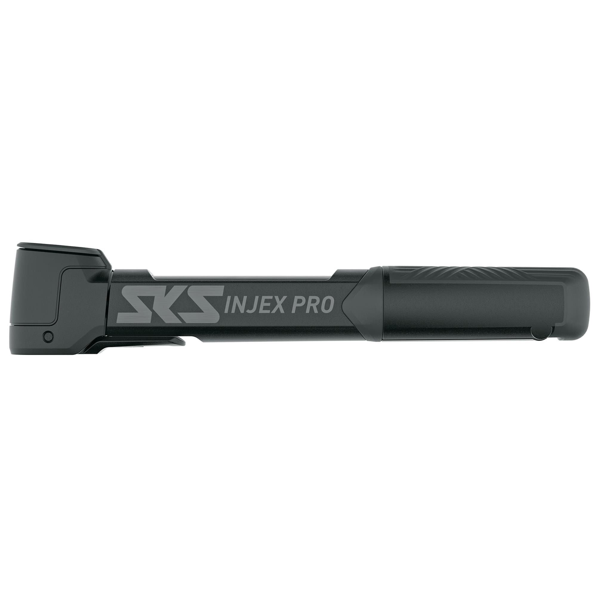 SKS Injex Pro bike pump with ergonomic handle and MV EASY valve head, portable cycling accessories for inflating tires.