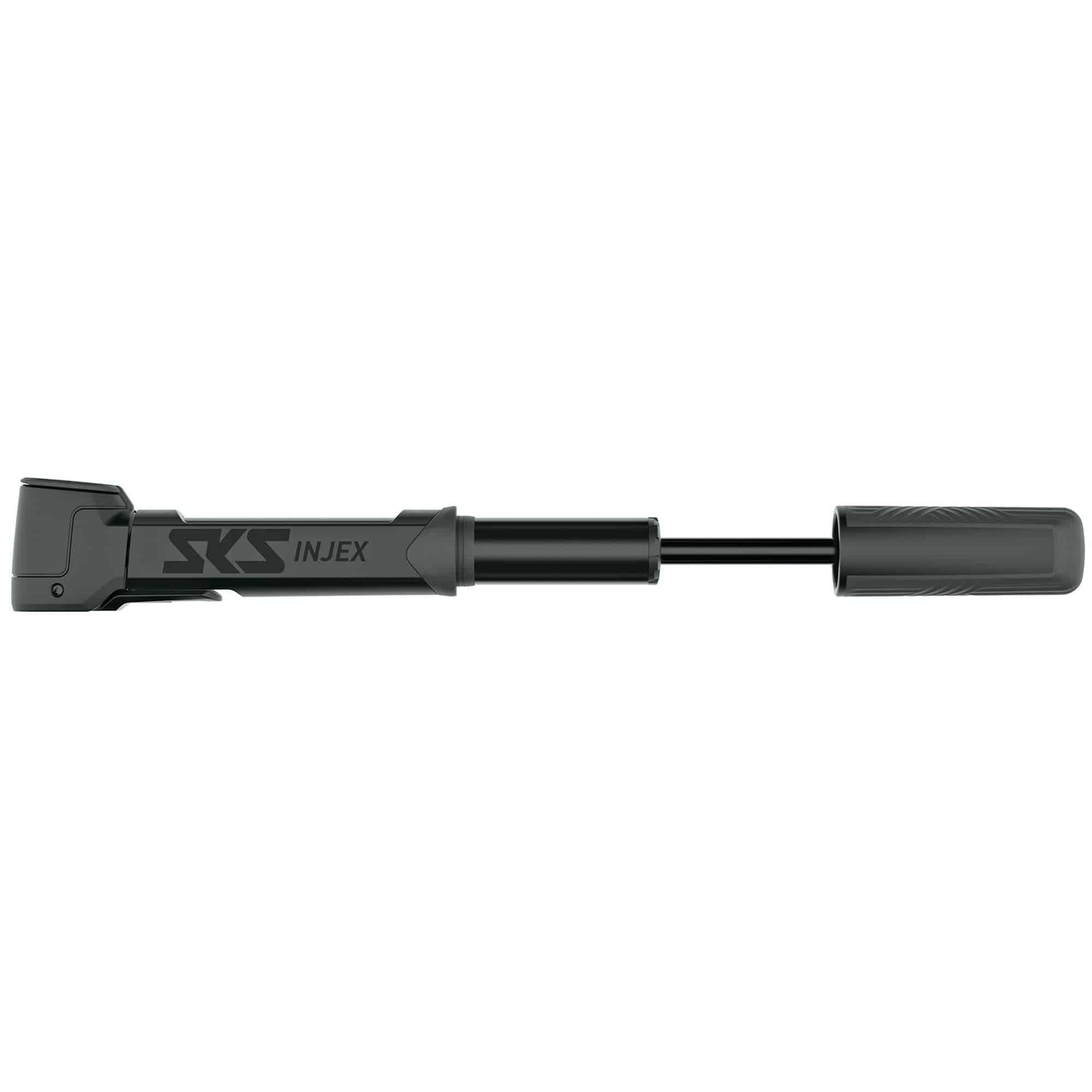 SKS Injex bike pump with MV EASY valve head for Presta and Schrader valves, compact cycling accessories for inflation.