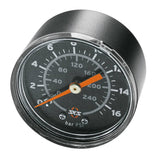SKS pressure gauge for Rennkompressor pump, showing dial with measurement markings, used for accurate tire inflation accessories