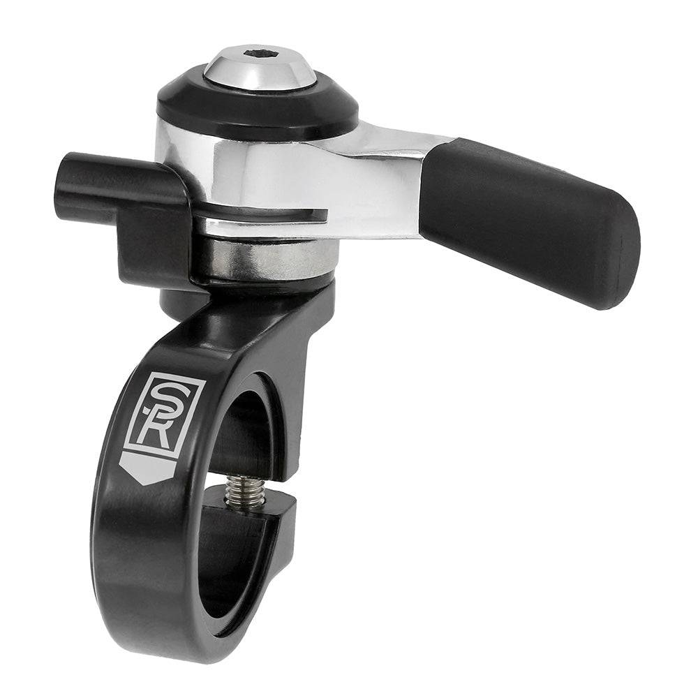 SunRace M96 9-speed MTB thumb shifter with ergonomic grip and gear indicator, designed for smooth mountain bike shifting.