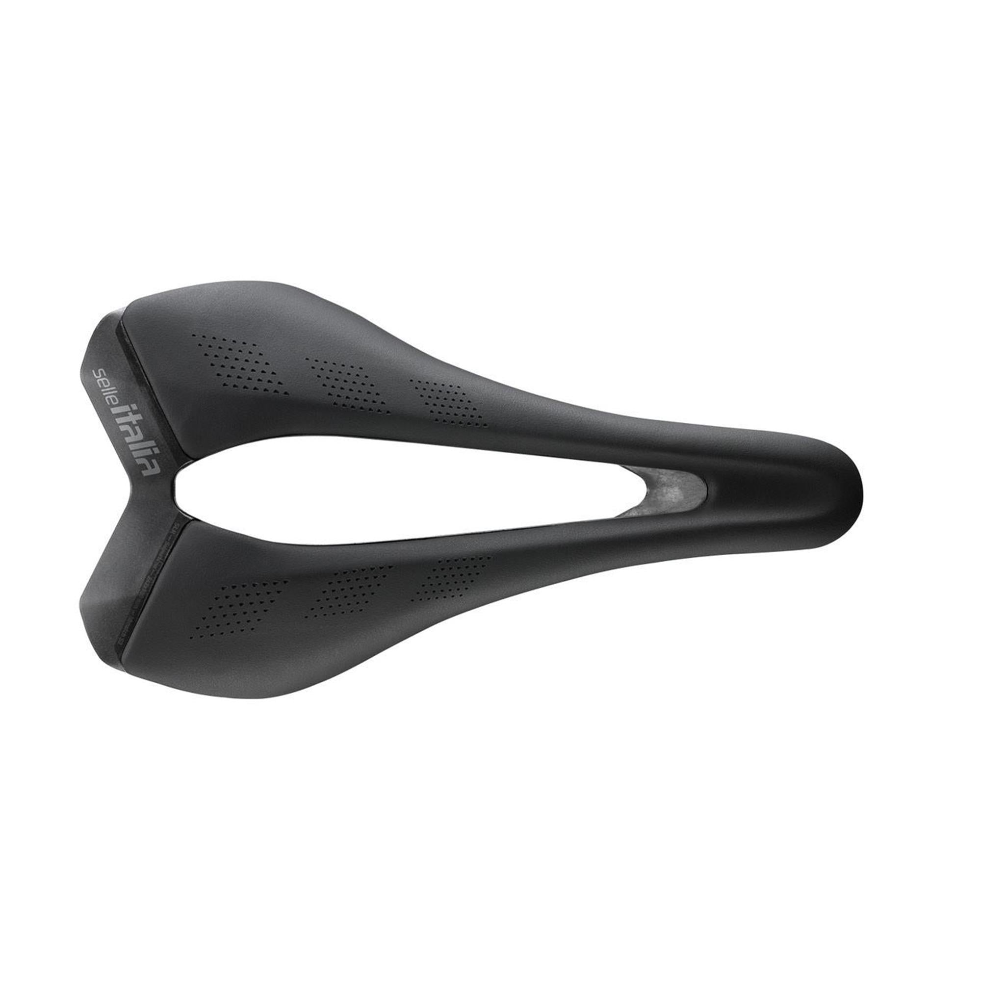 Selle Italia SLR Carbon Open road bike saddle with Superflow cut-out, lightweight design, and ergonomic shape for comfort.