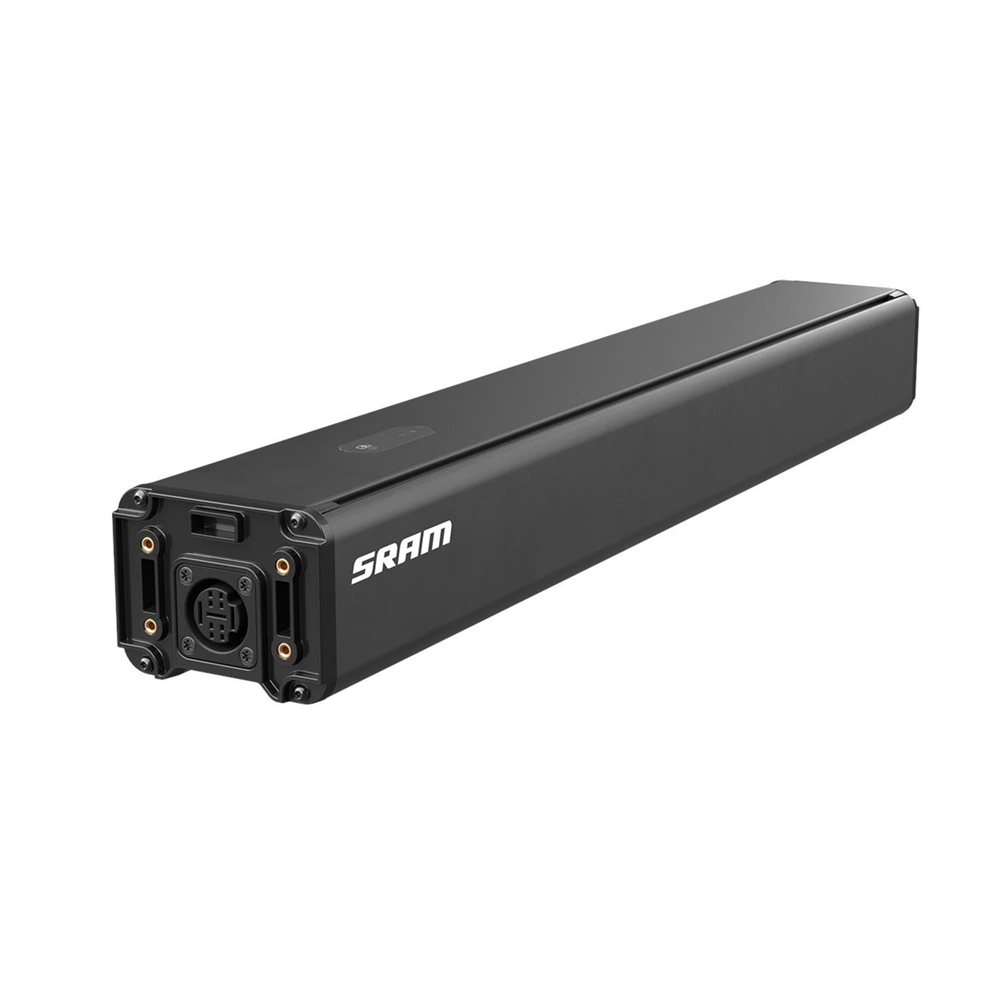 Sram Eagle Transmission E-Bike battery, full size and compact options, showing the sleek, compact design of the powertrain component.