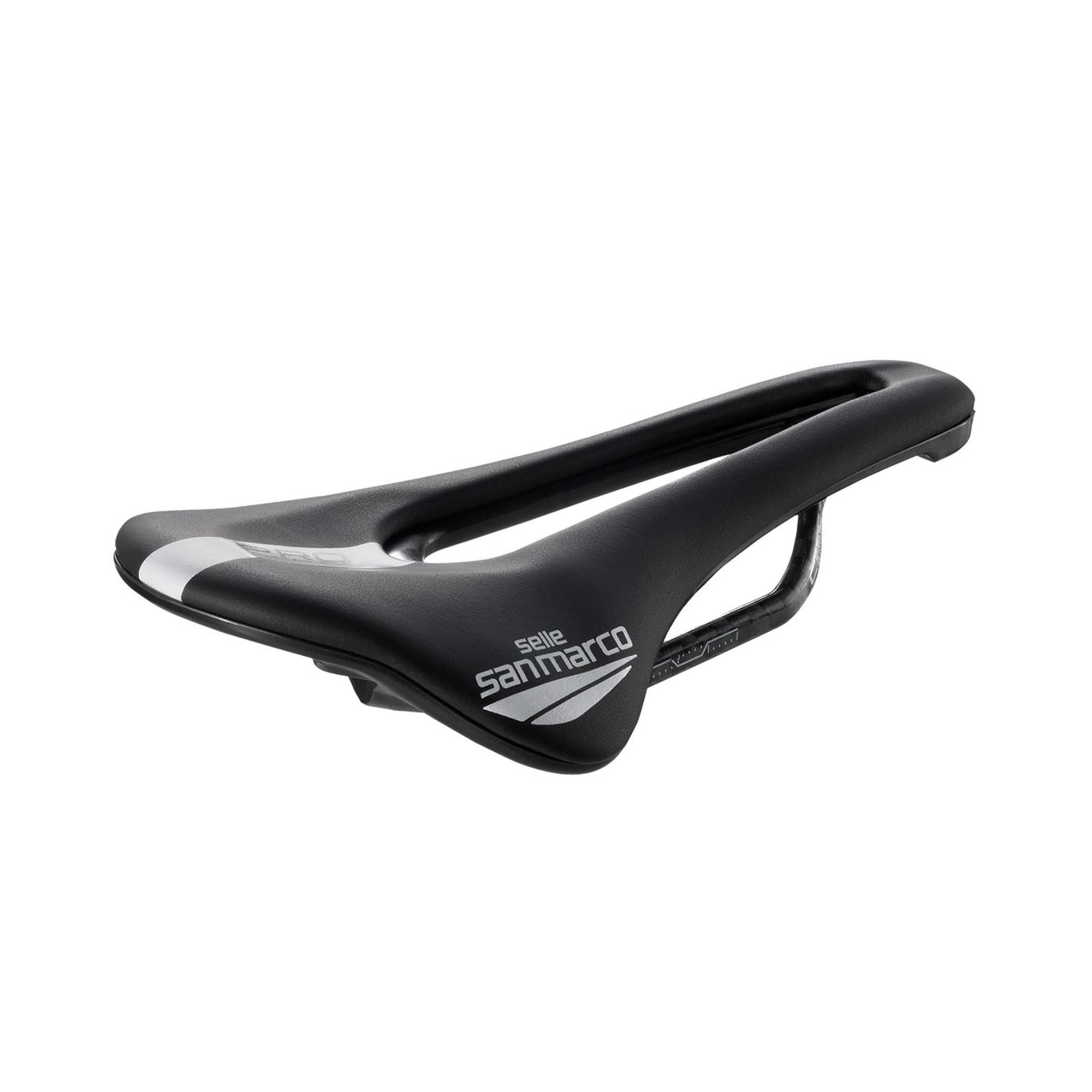 Selle San Marco Shortfit 2.0 Carbon FX Pro Series road bike saddle with open-fit cut-out, lightweight cycling component.