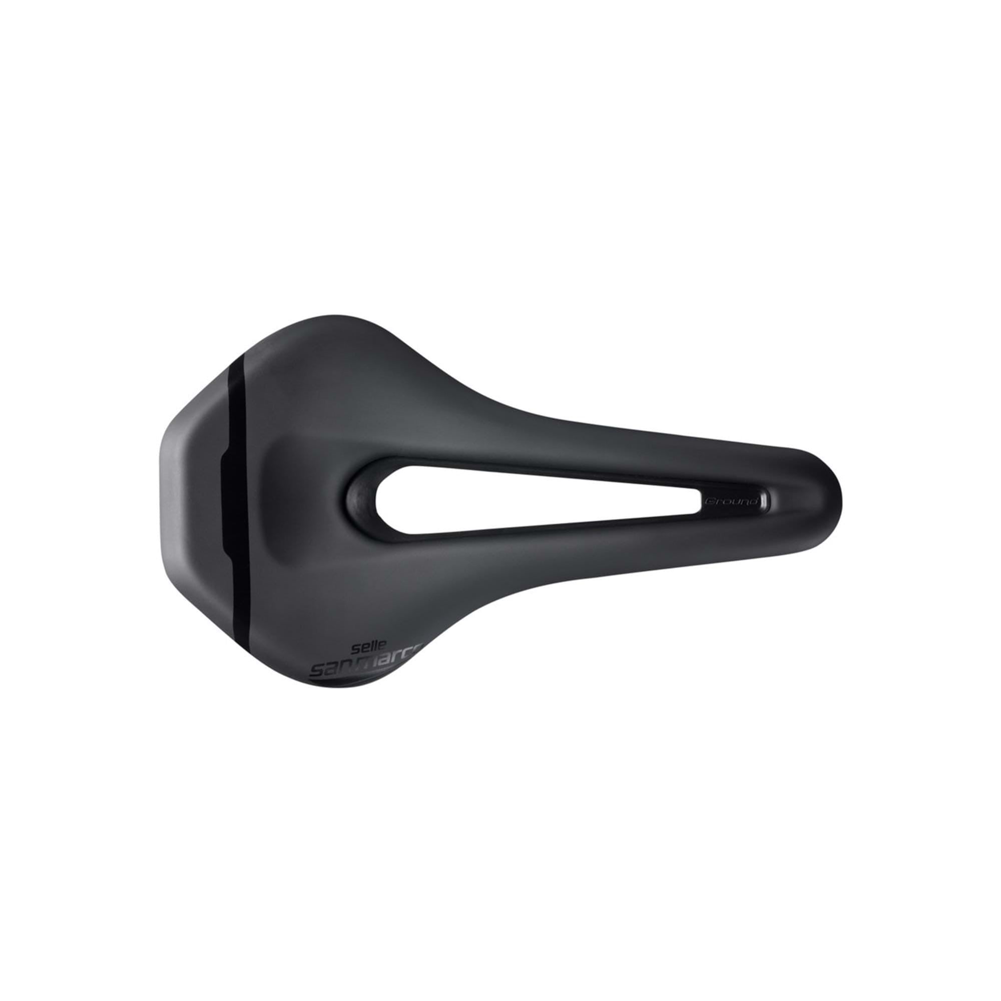 Selle San Marco Ground Sport MTB saddle with carbon steel rails and waterproof cover, designed for mountain biking comfort.