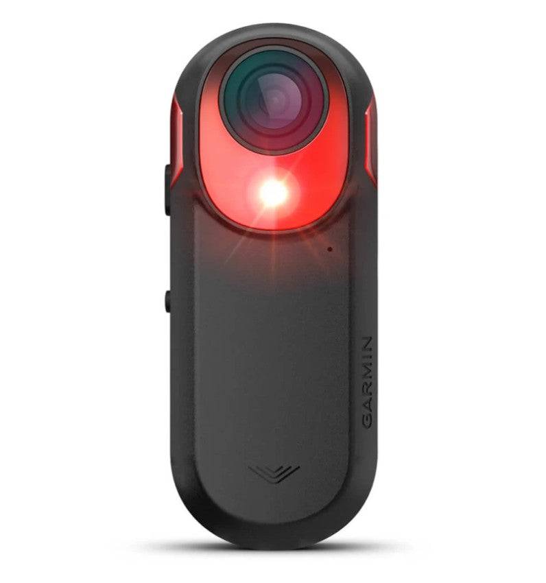 Garmin Varia RCT715 rear bike light with radar and 1080p camera, showcasing the safety system and visibility features.