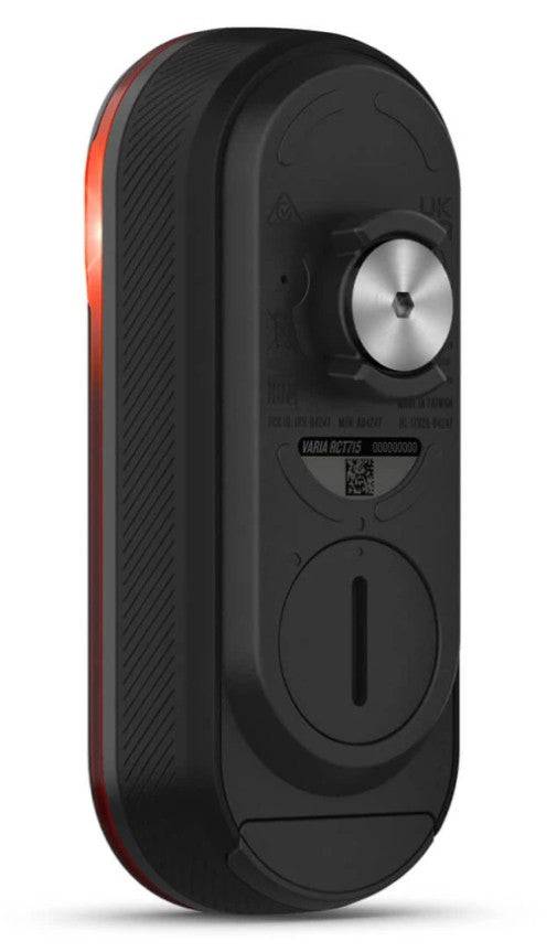 Garmin Varia RCT715 rear bike light with radar and 1080p camera, mounted on a bicycle for visibility and safety.