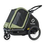 Hamax Pluto Medium Dog Trailer in green, showcasing the bike trailer and stroller kit for pets, designed for medium-sized dogs.
