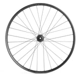Bontrager Line Comp 30 29-inch front mountain bike wheel with 110mm hub in black, showing the wheel and hub details.