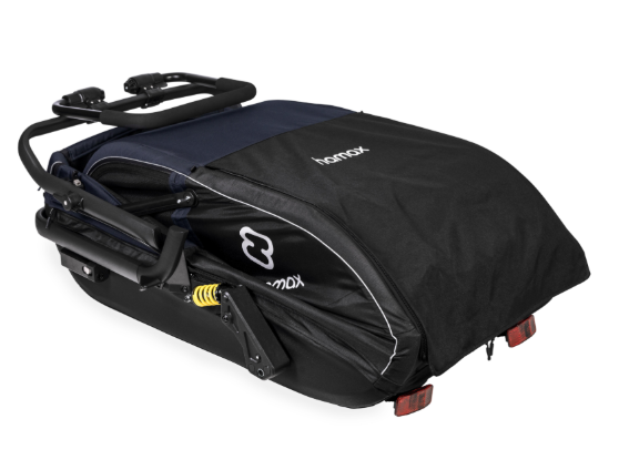Hamax Pluto large dog trailer in navy, bike trailer and stroller accessory for pets, featuring mesh ventilation and sturdy frame.