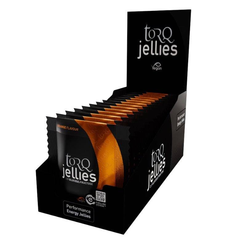 TORQ Nutrition vegan endurance energy jellies in a box of 15, natural flavored sports nutrition accessories for active athletes.