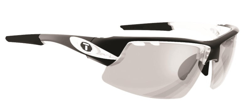 Tifosi Crit Crystal Black Fototec Light Night Lens sunglasses with half RX frame, designed for outdoor and night use.