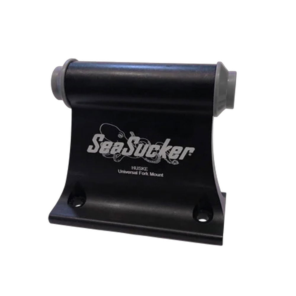 Pair of SeaSucker 12x100mm HUSKE fork mount plugs in silver for bike transport accessories, shown mounted on a bike fork.