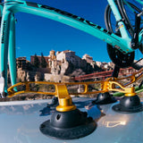 SeaSucker Komodo 1 Bike Rack for sports cars and convertibles, mounted on roof, with bikes secured, showcasing compact roof mount design.
