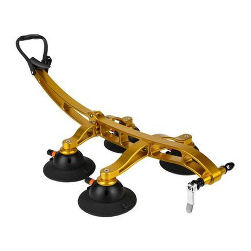 SeaSucker Komodo 1 Bike Rack for sports cars and convertibles, compact roof mount with gold-colored frame and mounting hardware.