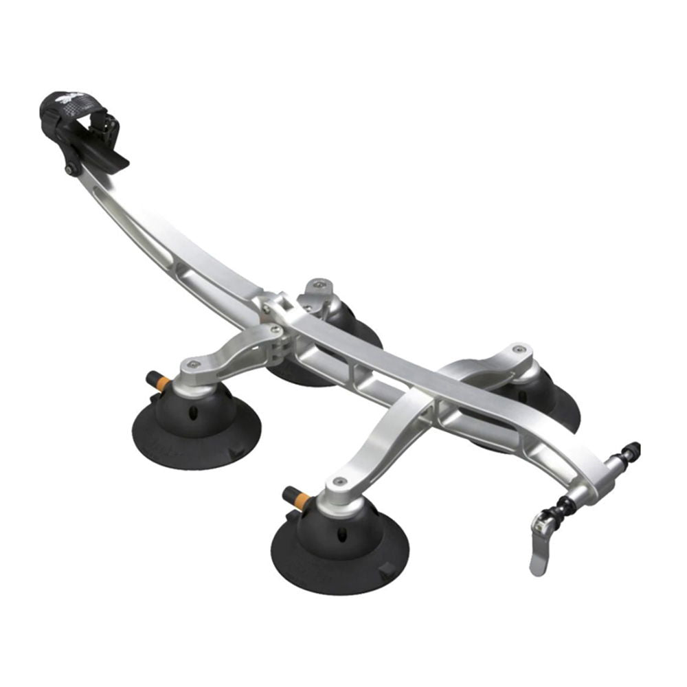 SeaSucker Komodo 1 Bike Rack for sports cars and convertibles, compact roof-mounted bicycle carrier in silver.