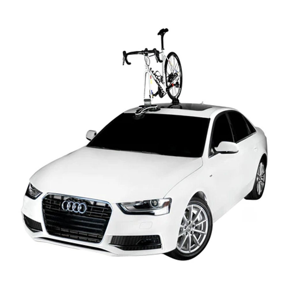 SeaSucker Talon 1 bike rack with HUSKE fork mount, vacuum cup carrier for cars, shown mounted on vehicle roof.