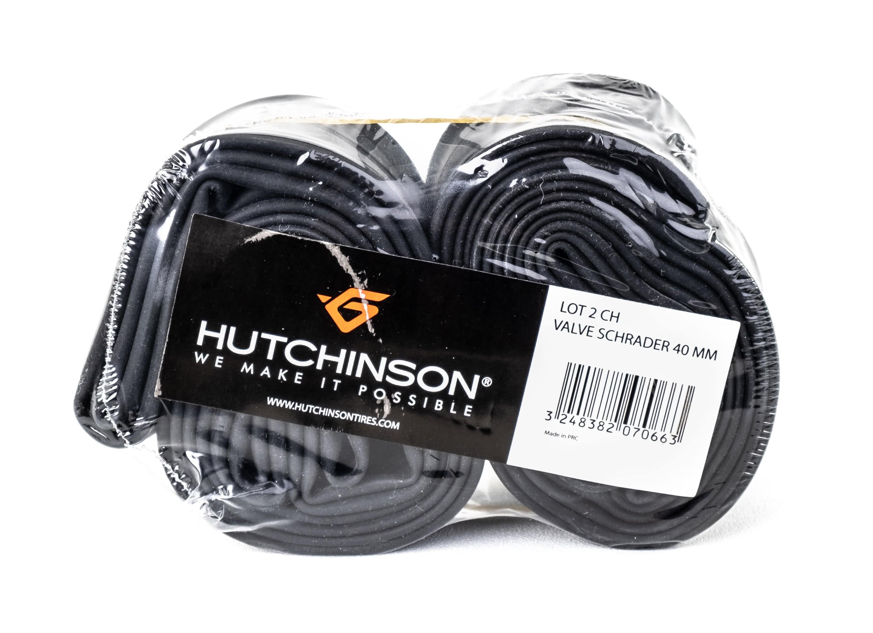 Set of two Hutchinson 26-inch MTB inner tubes with Presta valves, puncture-resistant components for mountain bike tires.