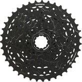 Shimano CUES CS-LG300-10 Link Glide 10-speed cassette for multi-purpose and e-bikes, with silver metal cogs and black body.