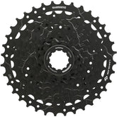 Shimano CUES CS-LG300-9 9-speed cassette for multi-purpose bikes and e-bikes, shown in a close-up image of the components.