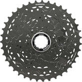 Shimano CUES CS-LG400-10 CUES Link Glide 10-speed bike cassette with black metal sprockets for e-bikes and multi-purpose bikes.