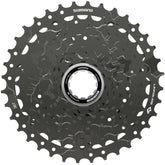 Shimano CUES CS-LG400-9 Link Glide 9-speed bike cassette for multi-purpose and e-bikes, showing the gear sprockets.