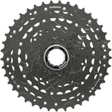 Shimano CUES CS-LG400-9 Link Glide 9-speed cassette for multi-purpose and e-bikes, showing the gear teeth and brand logo.