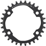 Shimano CUES FC-U6000-1 11/10/9 speed single chainring for MTB and urban bikes, close-up of black metal bicycle component