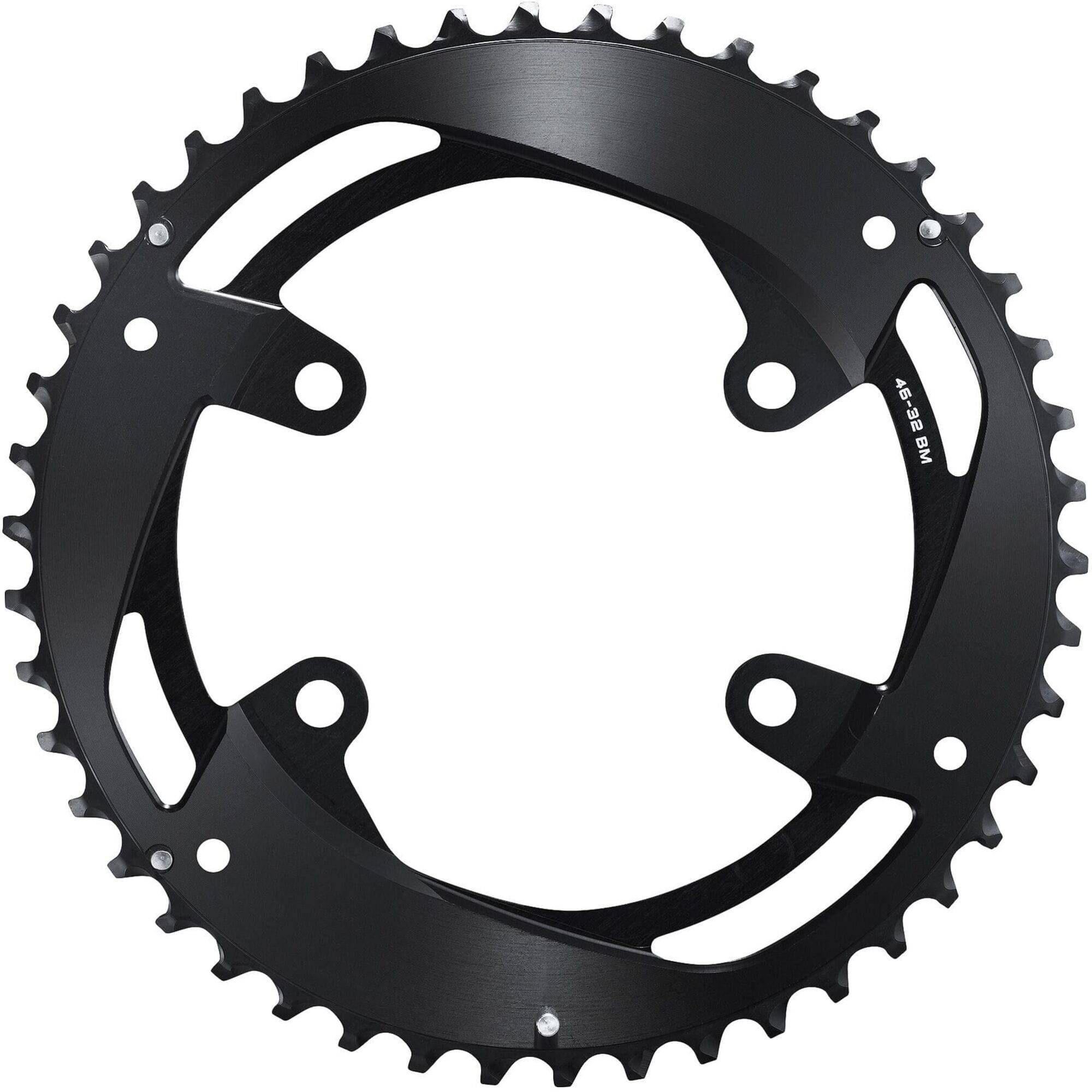 Shimano CUES FC-U8000-2 46T double outer chainring for 11-speed drivetrain, showing the silver gear with teeth.
