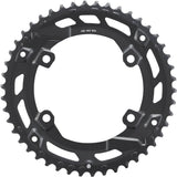 Shimano CUES FC-U6000-2 46T double outer chainring for 10/9 speed urban bikes, shown on a bicycle drivetrain.
