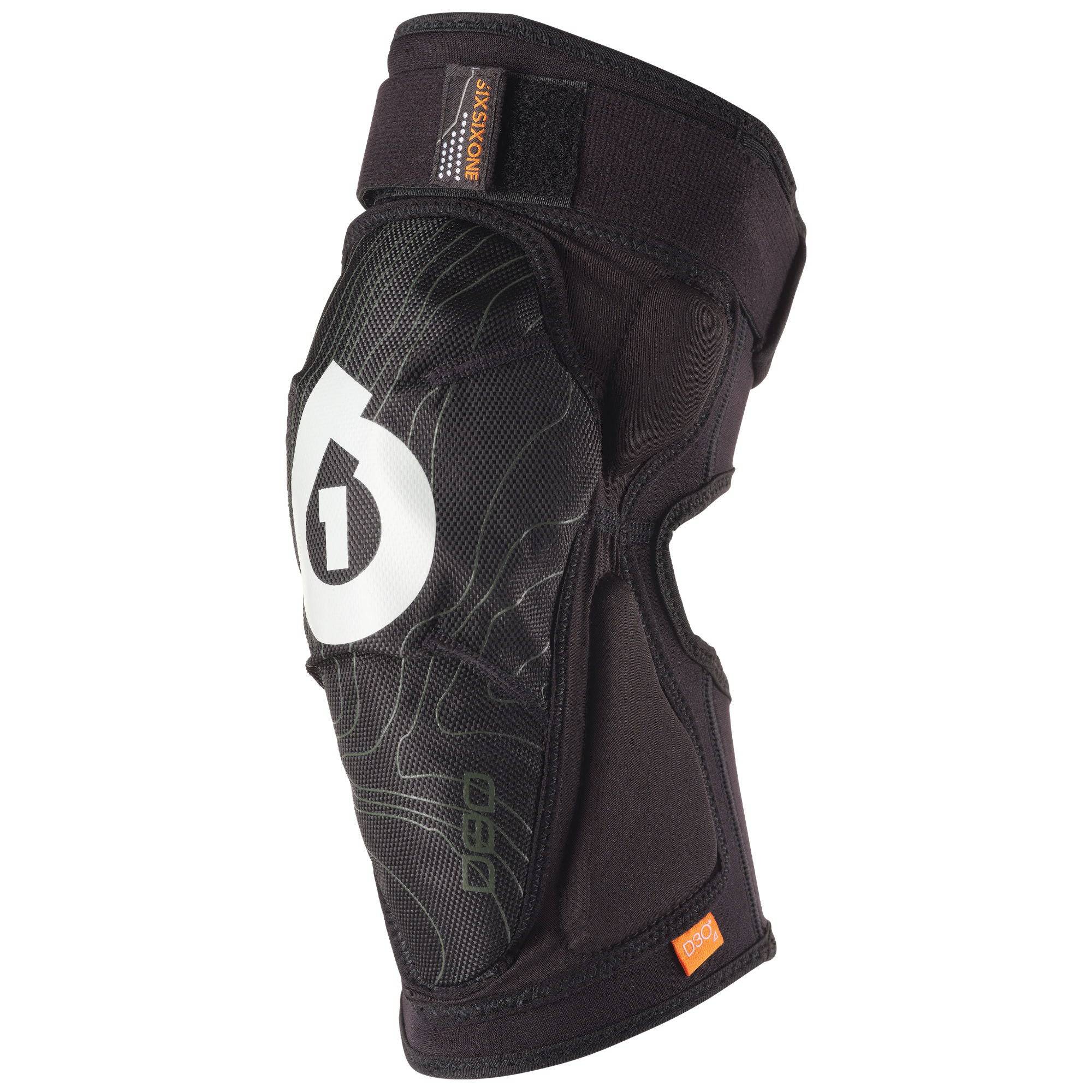 SixSixOne DBO knee protection pads in black for downhill and all-mountain biking, showing padded knee guard design.