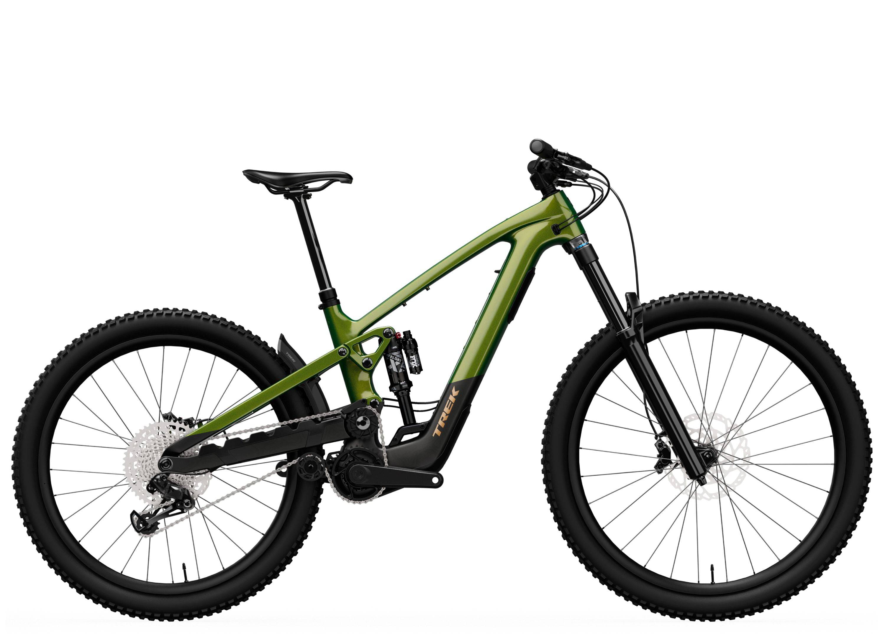 Trek Slash+ 9.7 mountain bike with high-pivot suspension, black and red frame, ready for aggressive trail riding.