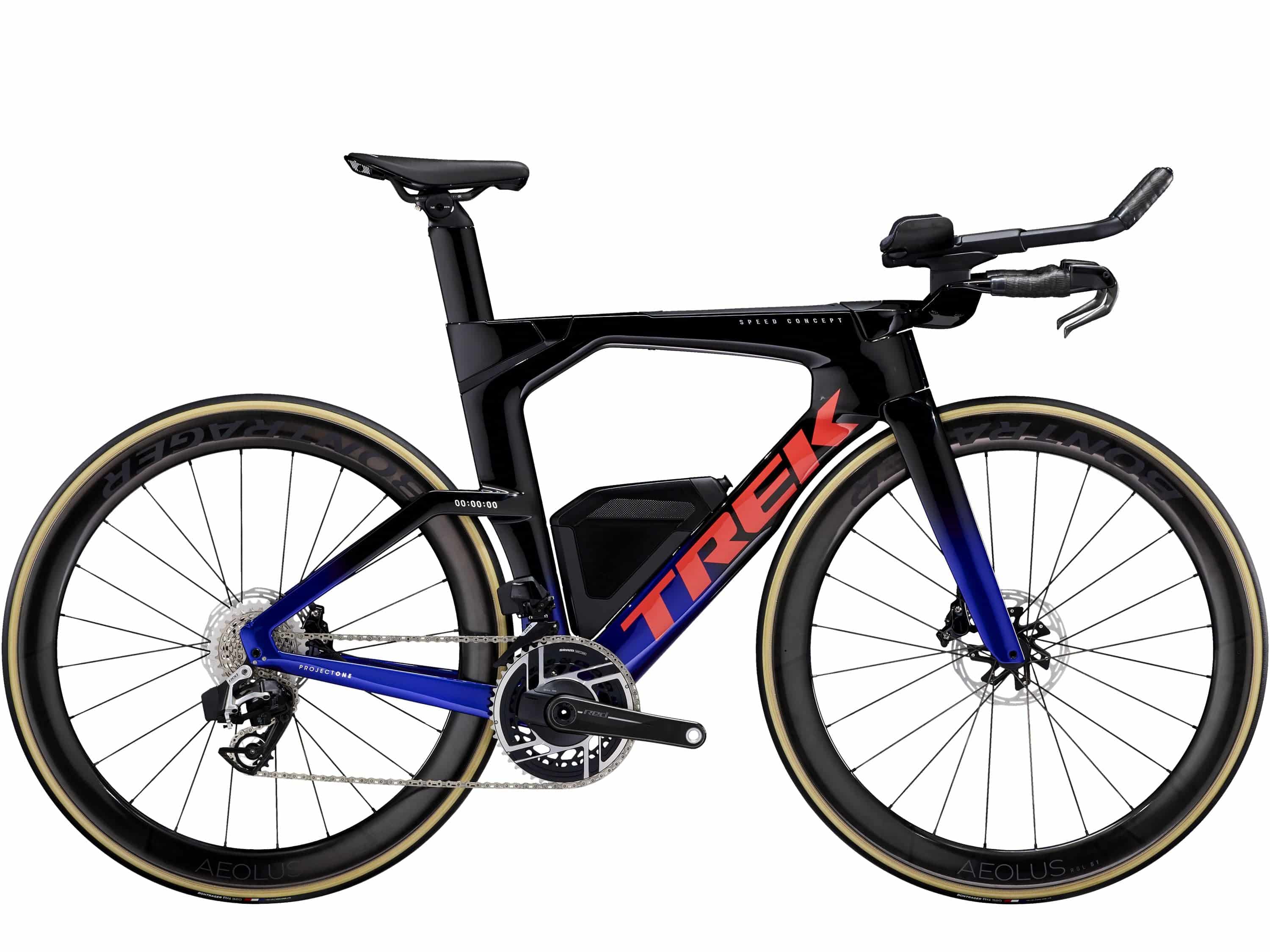 Trek Speed Concept SLR 9 AXS triathlon bike with aerodynamic frame and electronic shifting, designed for speed and performance.