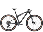 Trek Supercaliber SLR 9.8 X0 AXS T-Type Gen 2 mountain bike for cross-country racing, black and red frame with suspension.