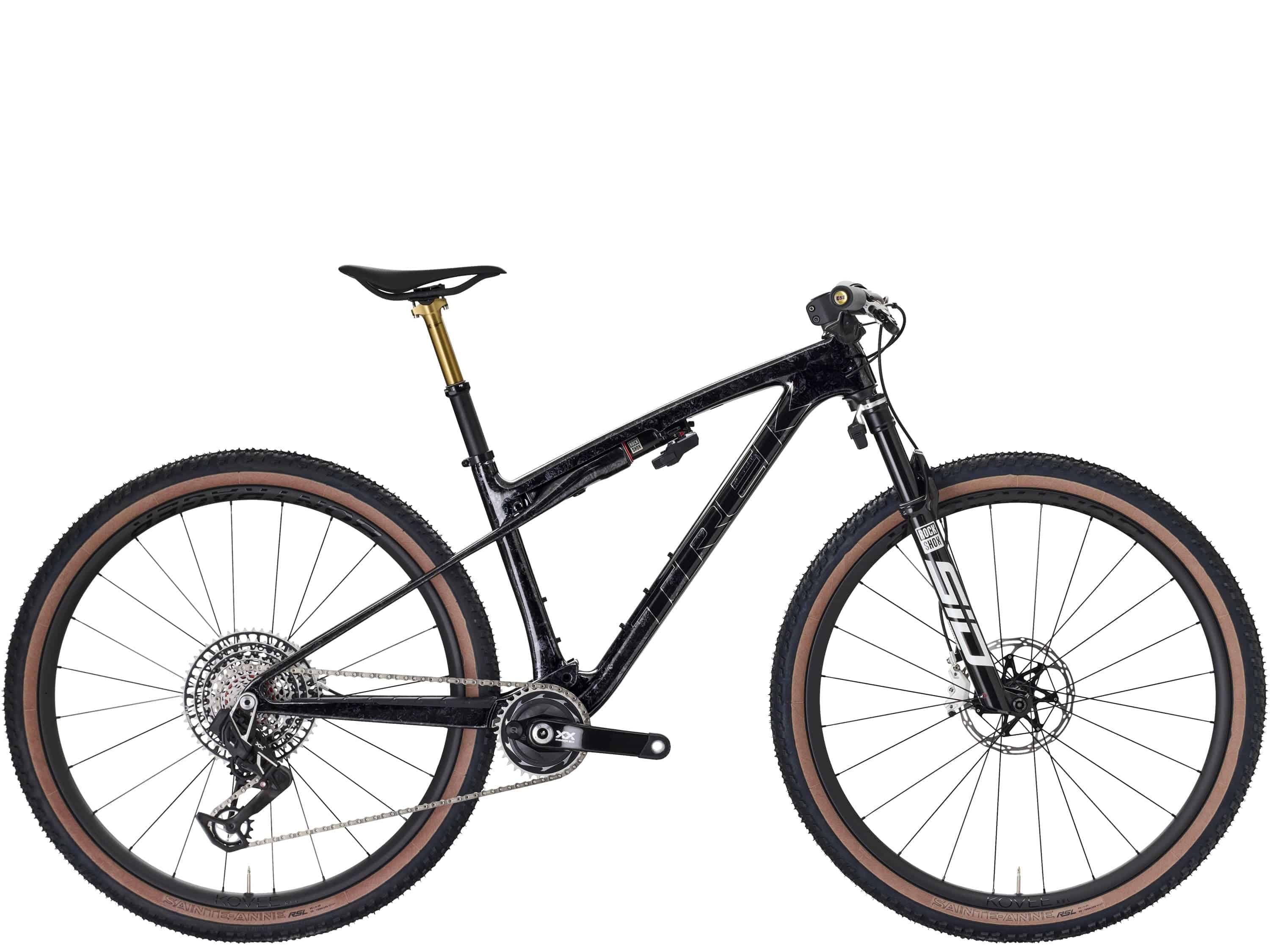 Trek Supercaliber SLR 9.9 XX AXS Flight Attendant cross-country mountain bike with lightweight frame and full suspension.