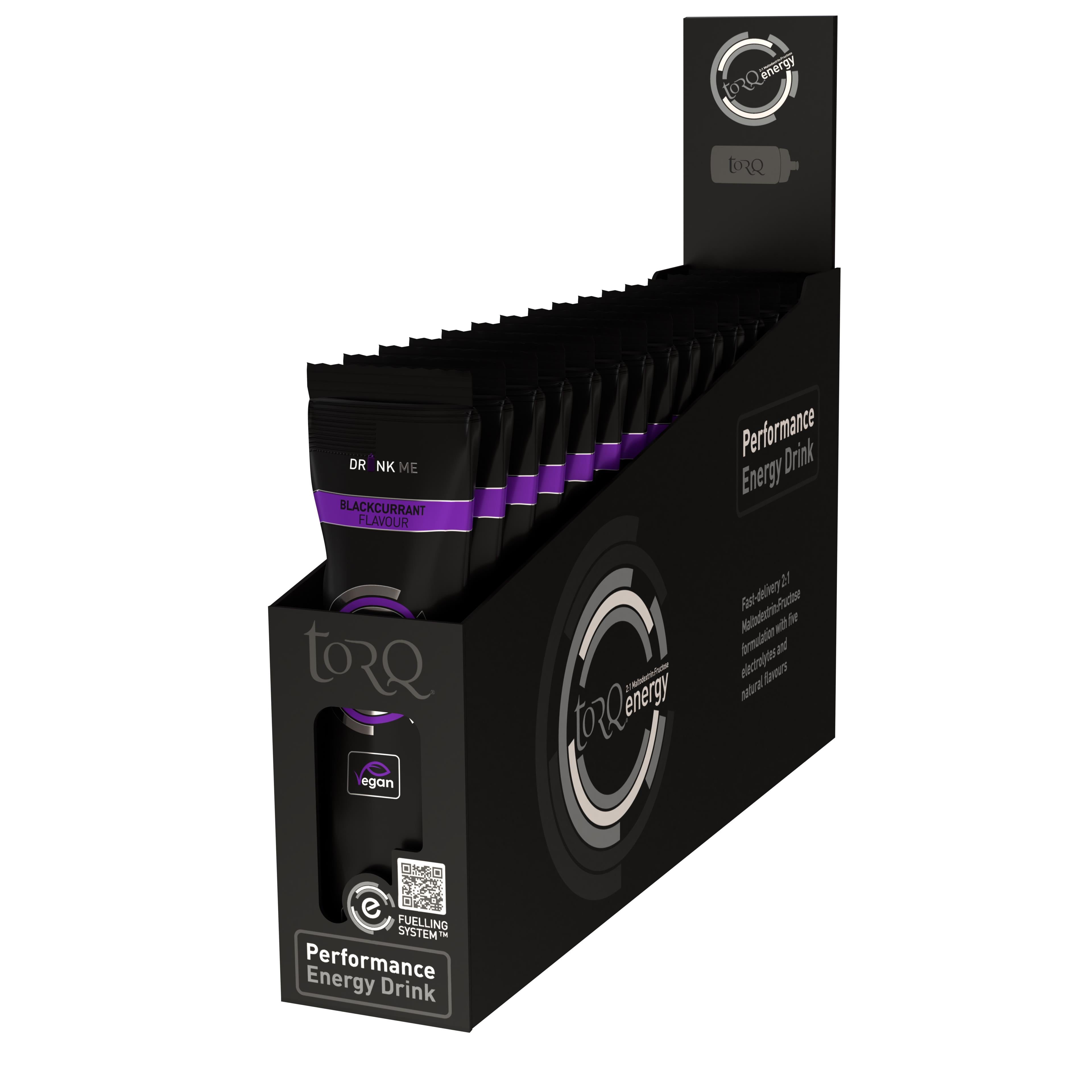 TORQ Energy Drink sachets, single serve isotonic fuel for endurance, shown in 15-pack with 33g sachets.