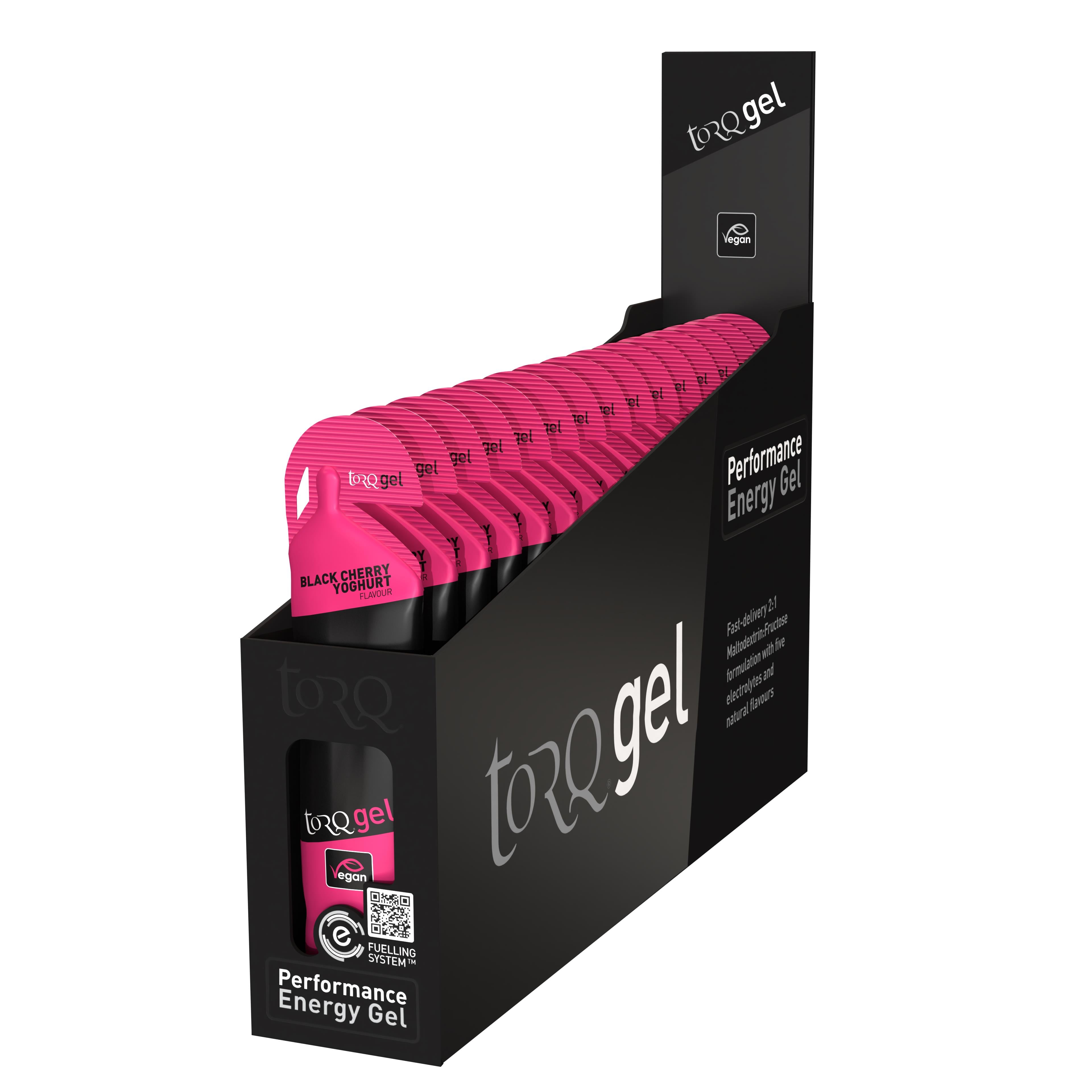 TORQ Energy Gel pack with 15 fast-absorbing carbohydrate gels and electrolytes for endurance athletes.