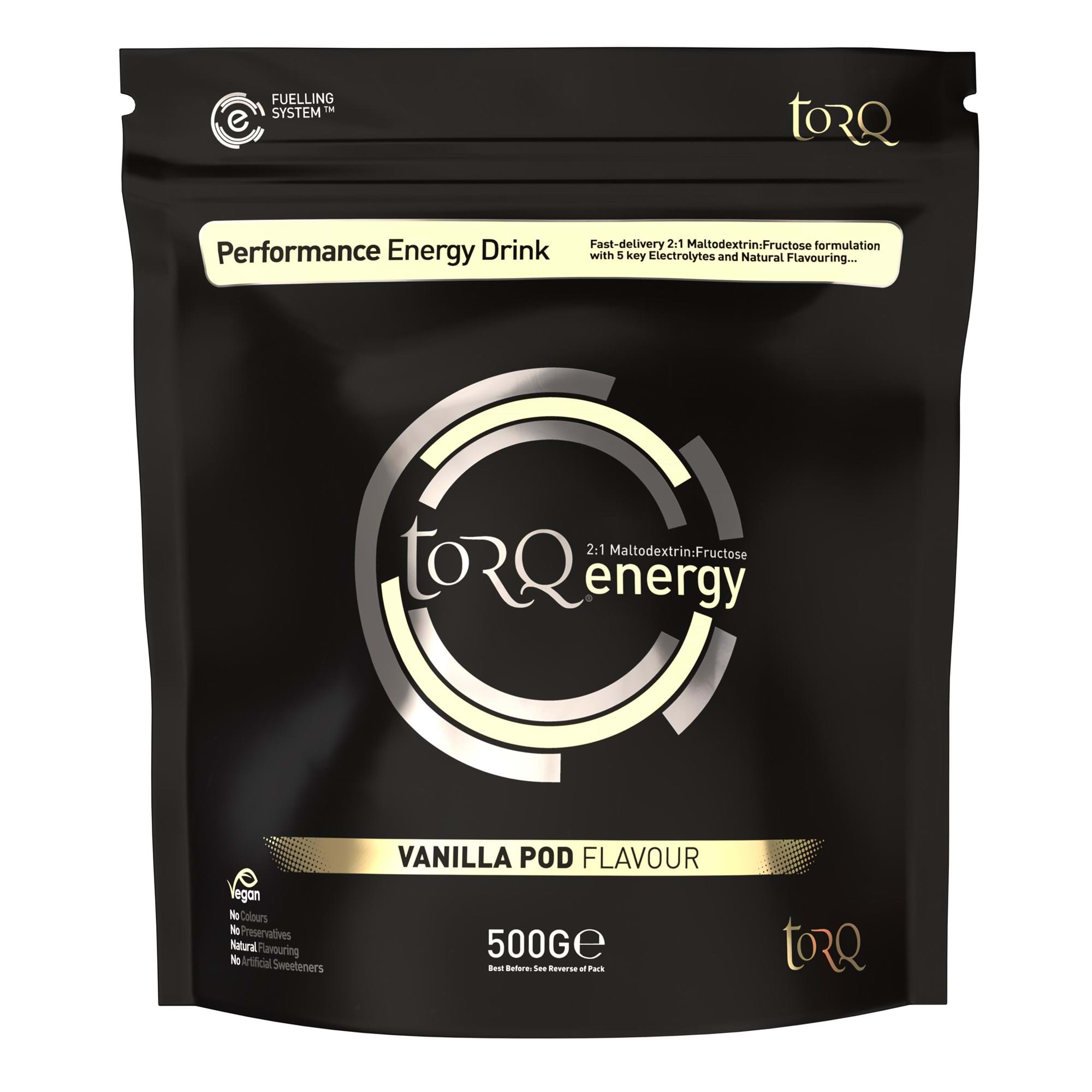 TORQ Natural Energy Drink accessory with electrolytes and carbohydrates, designed to boost endurance during physical activity.