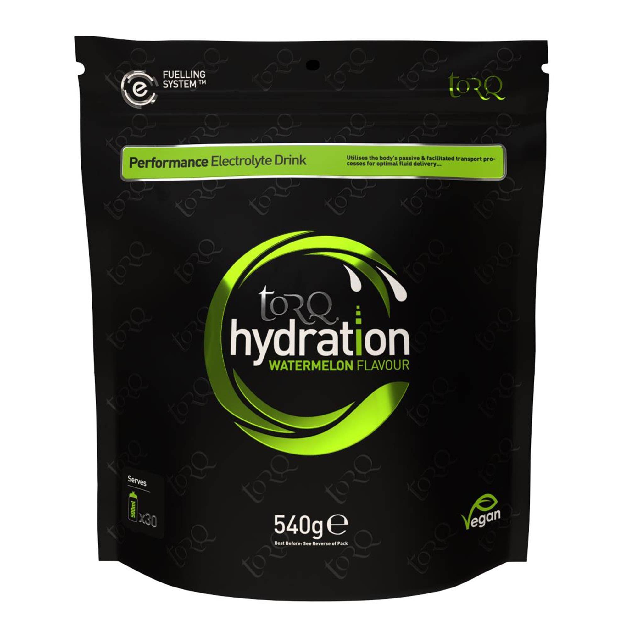TORQ Hydration Drink Mix packet showing natural vegan electrolyte and fluid replenishment formula, suitable for active hydration.
