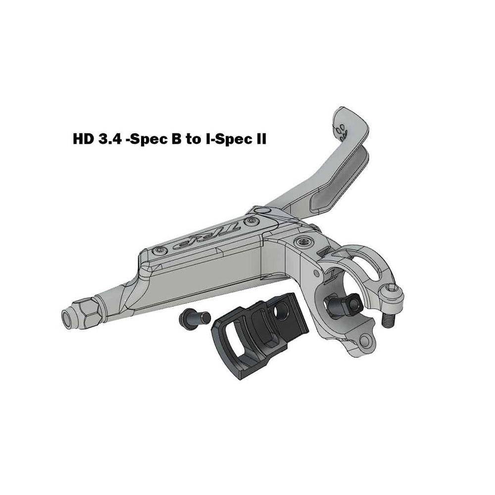 TRP HD 3.4 I-Spec B to I-Spec II adapter set for Shimano and SRAM shifters, shown with black components on a white background.