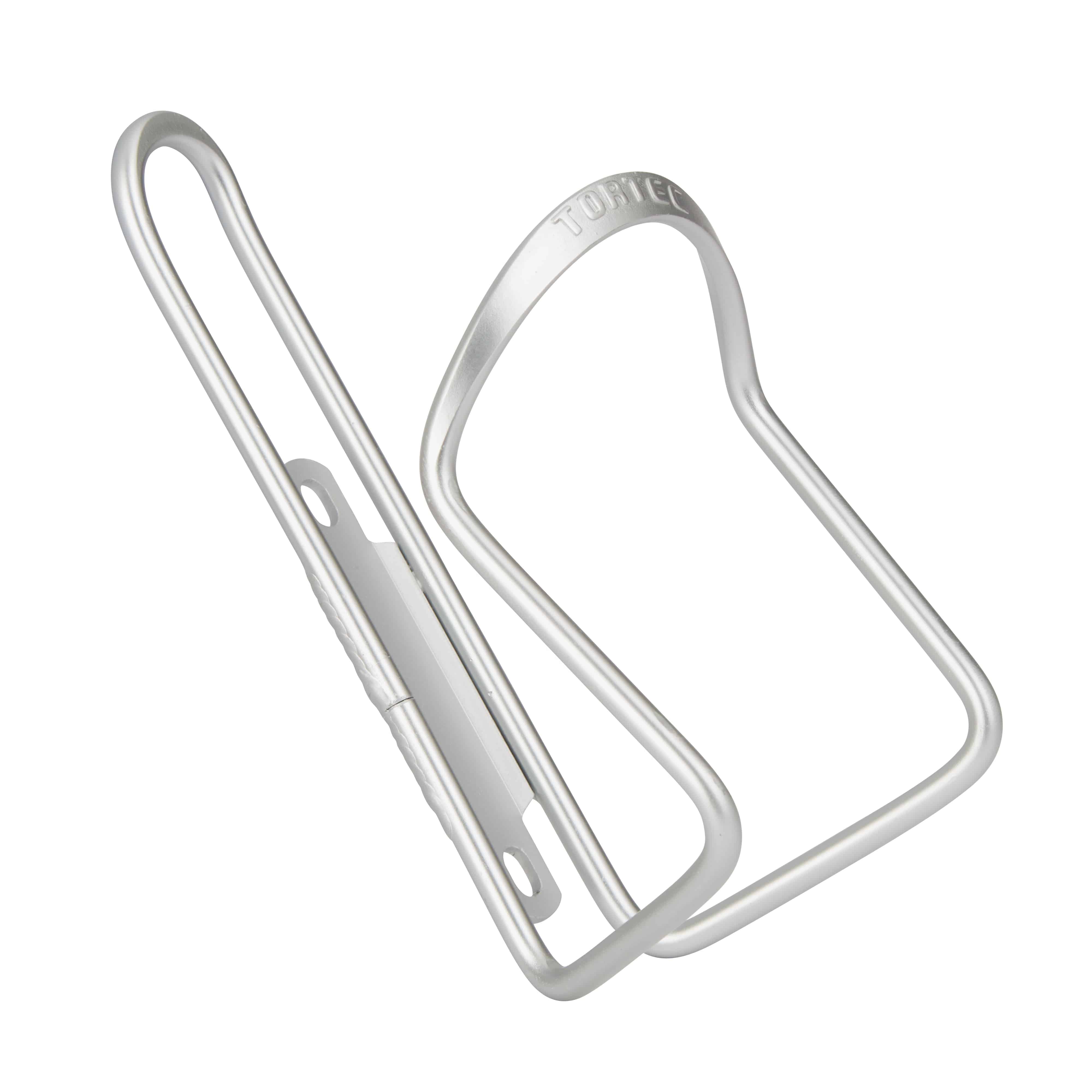 Tortec aluminium bike bottle cage holding a 500ml or 750ml water bottle, designed for durable cycling accessories.