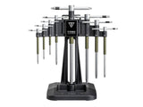 Topeak T-Torx Speed Wrench Set with sliding T-handle and tool holder, black, for workshop use.