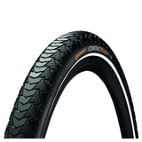 Continental Contact Plus Reflex bike tyre showing puncture protection and reflective sidewalls for enhanced visibility and safety.