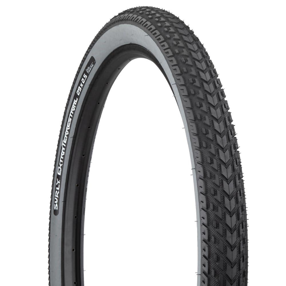 Surly ExtraTerrestrial 29-inch TLR tubeless-ready off-road touring tire mounted on a wheel.