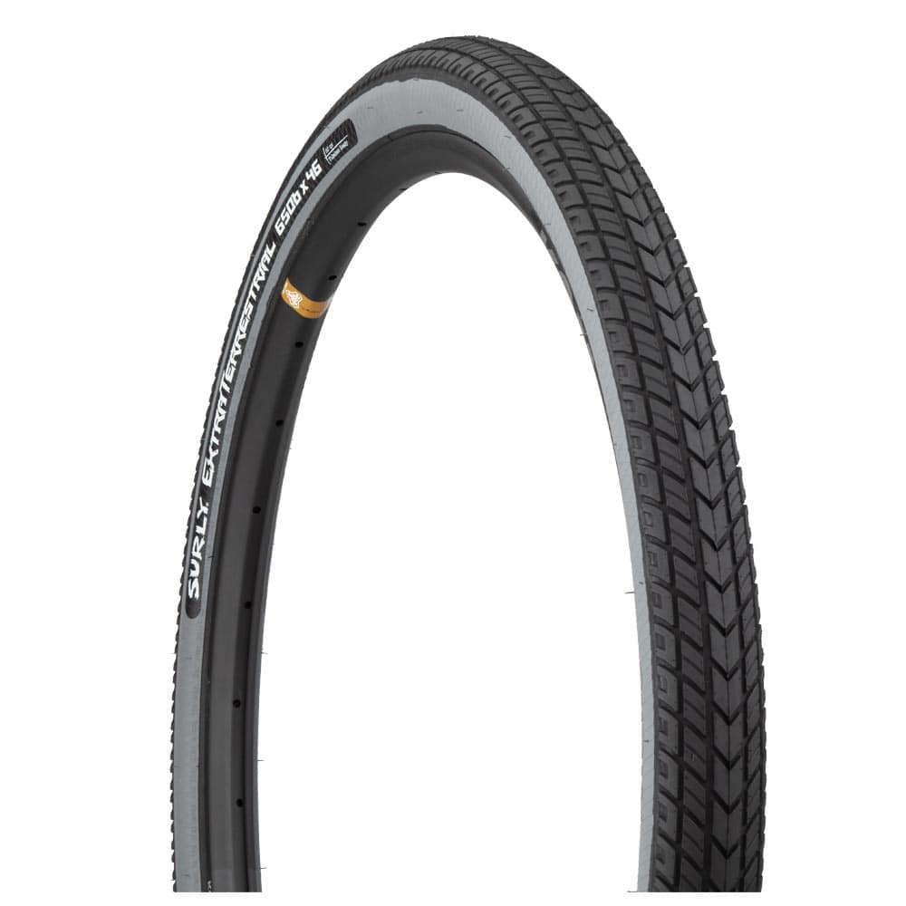 Surly ExtraTerrestrial 27.5-inch tubeless-ready off-road touring bike tire mounted on a wheel.