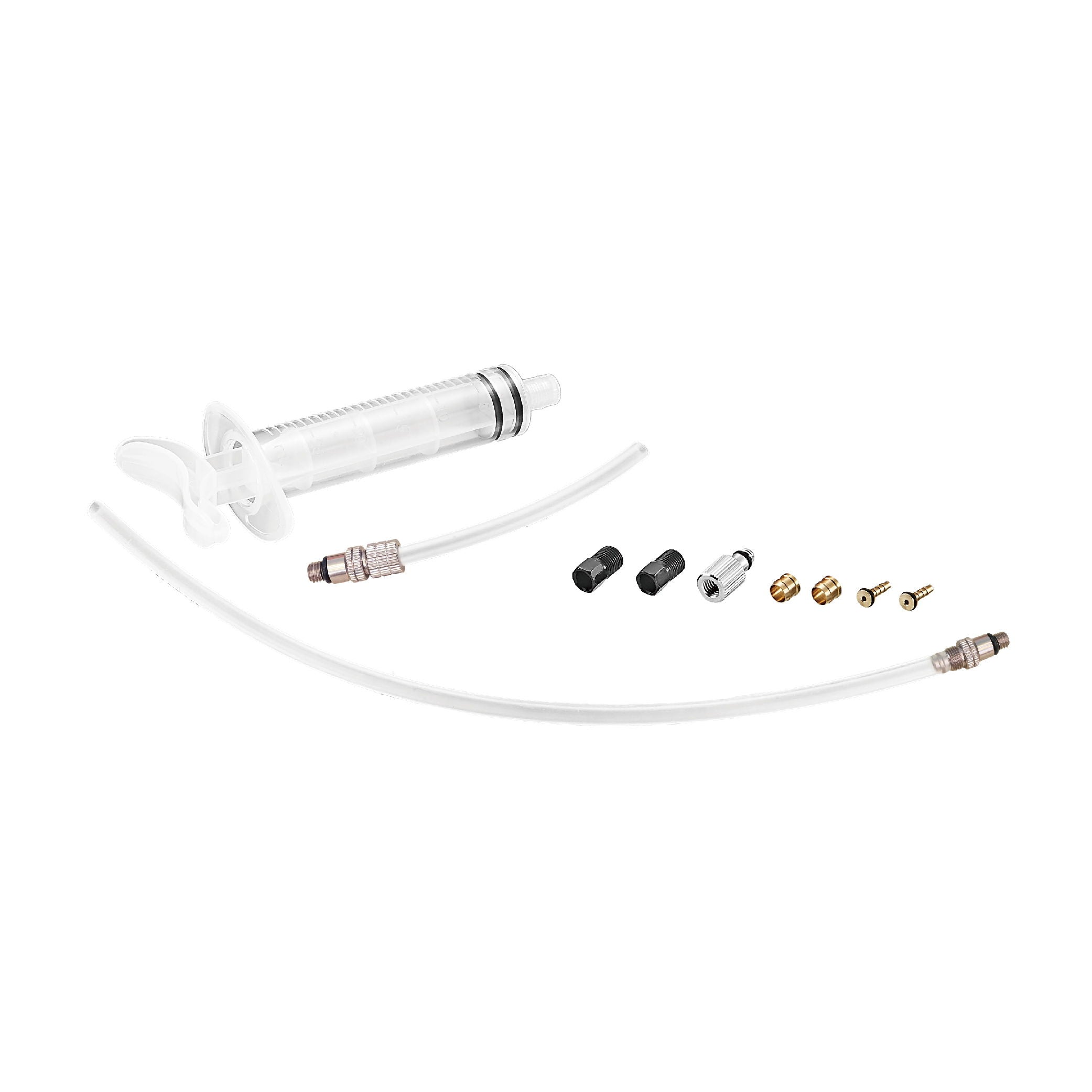 Tektro brake bleed kit components for efficient bicycle brake maintenance, including syringes, hoses, and spare parts.