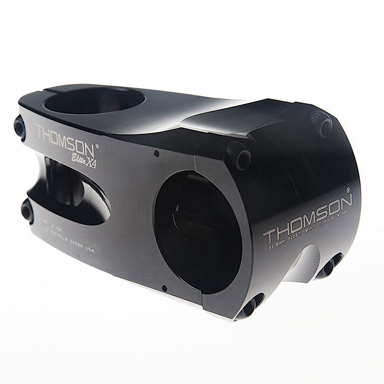Thomson Elite Stem X4 Black MTB stem for 31.8mm handlebars and stiff forks, designed for mountain biking components.